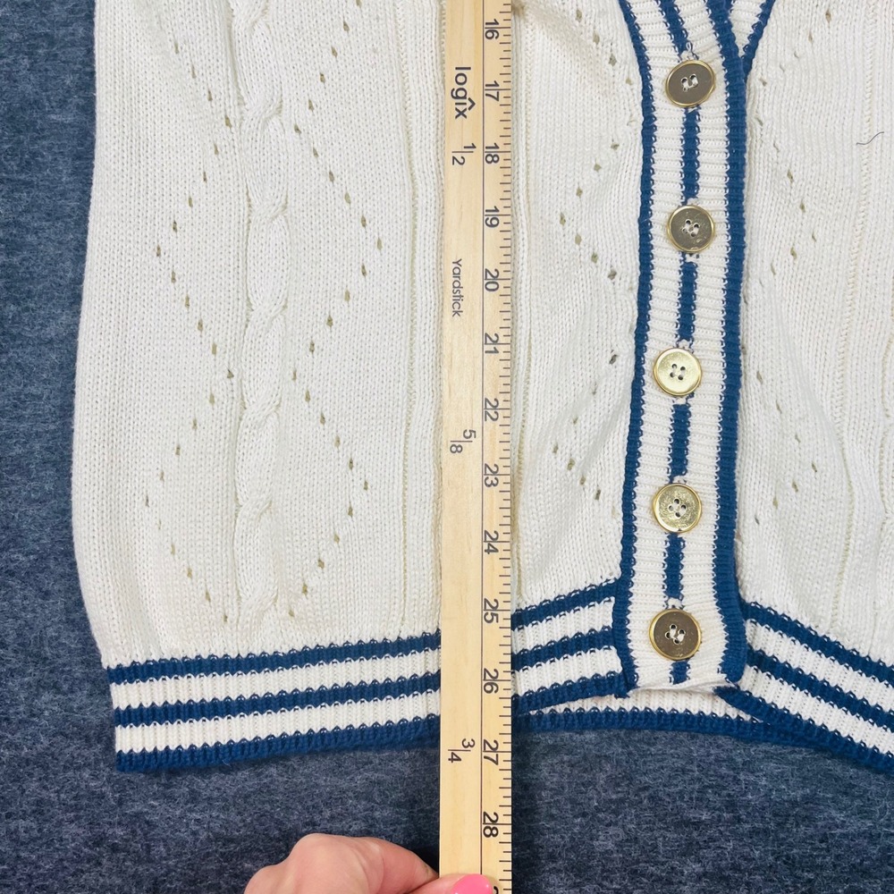Pendleton Sophisticates Women Small Petite Cotton Knit Vest Cream Navy Blue USA - Picture 3 of 8